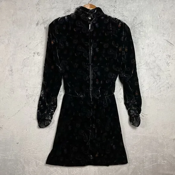 Zara Black Velvet Paisley Mini Dress - Picture 2 of 6